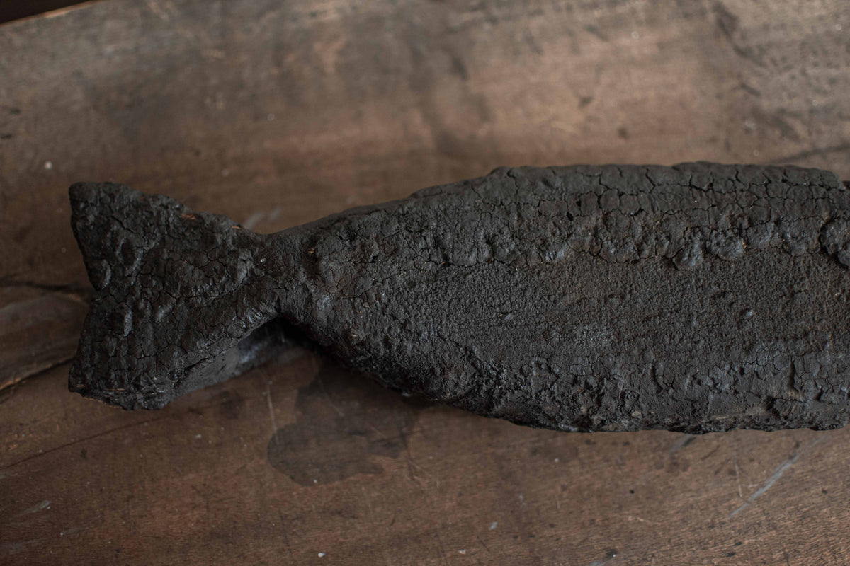 SPECIAL! Antique 19C Japanese Charred Wooden Fish - Edo Period