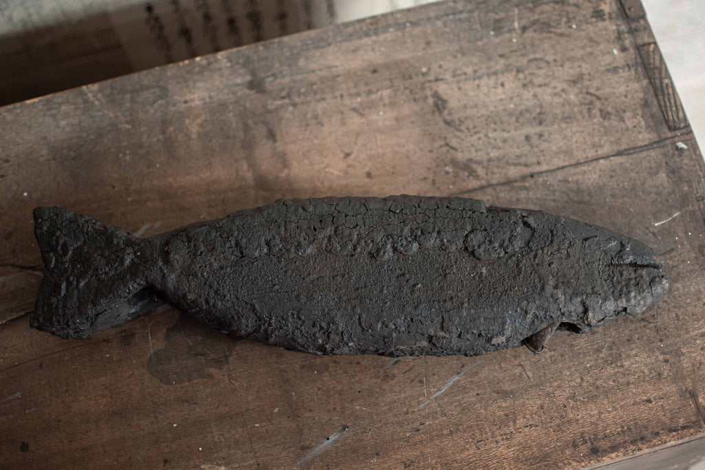 SPECIAL! Antique 19C Japanese Charred Wooden Fish - Edo Period