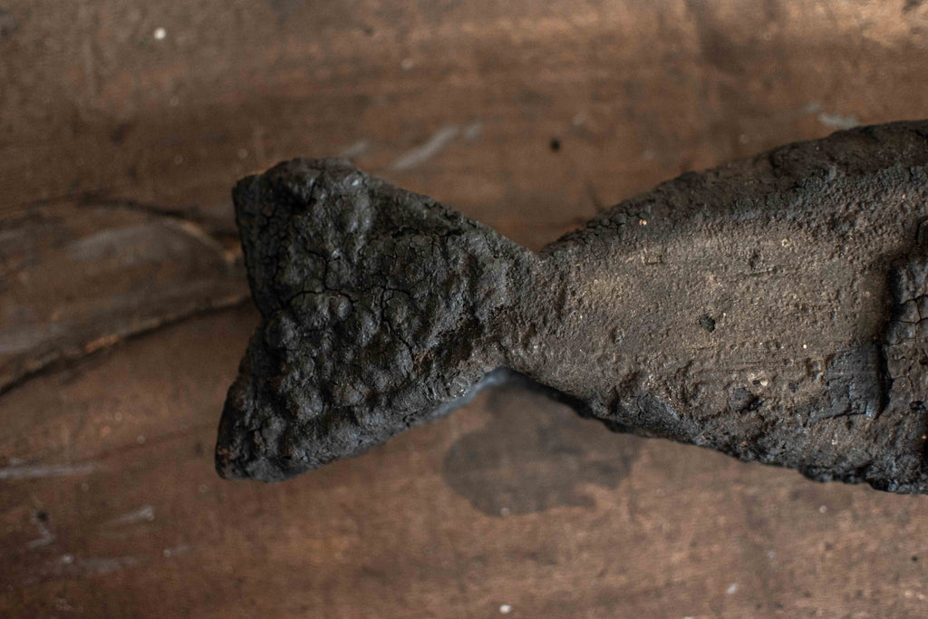 SPECIAL! Antique 19C Japanese Charred Wooden Fish - Edo Period