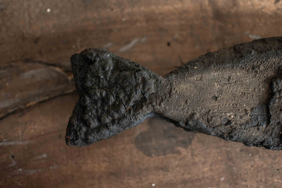 SPECIAL! Antique 19C Japanese Charred Wooden Fish - Edo Period