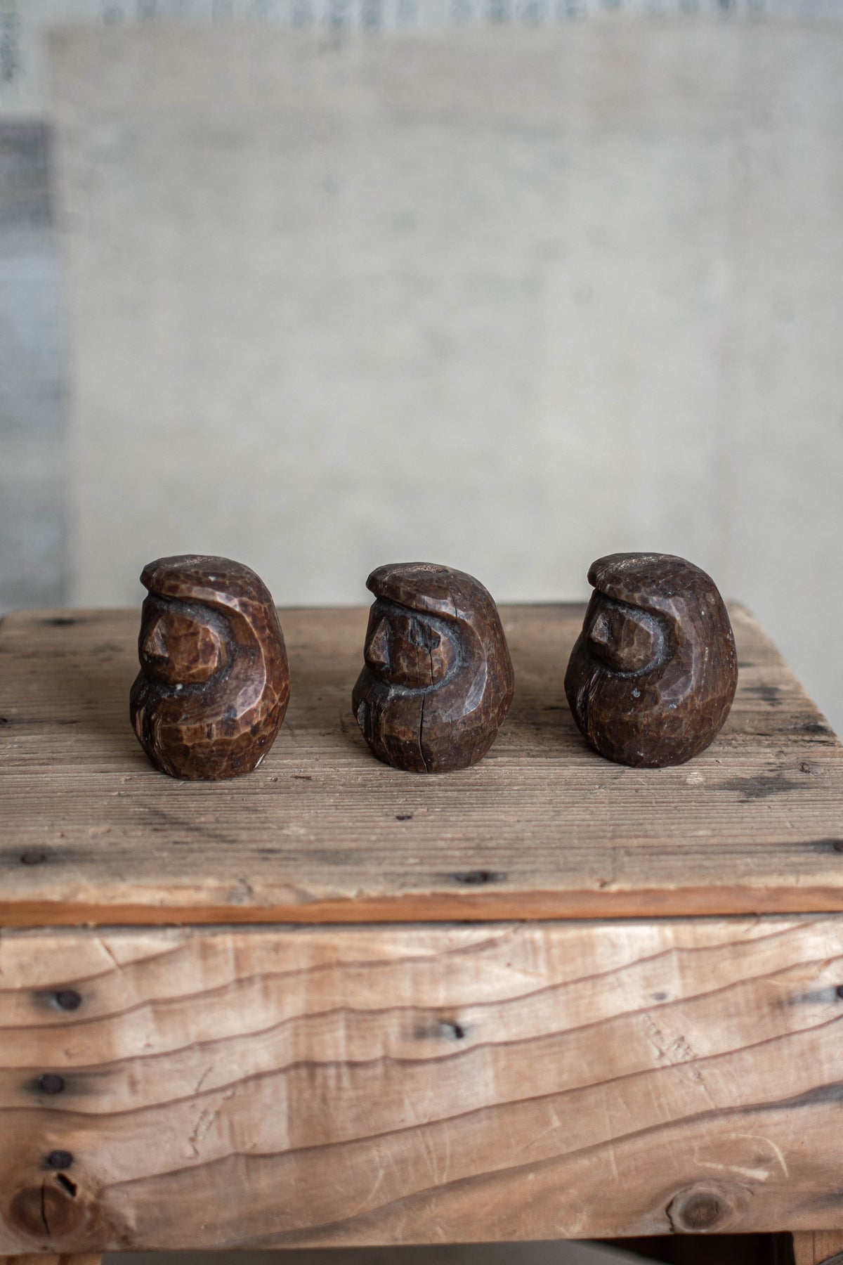 3x Japanese Wooden Daruma Moulds - Set of Three