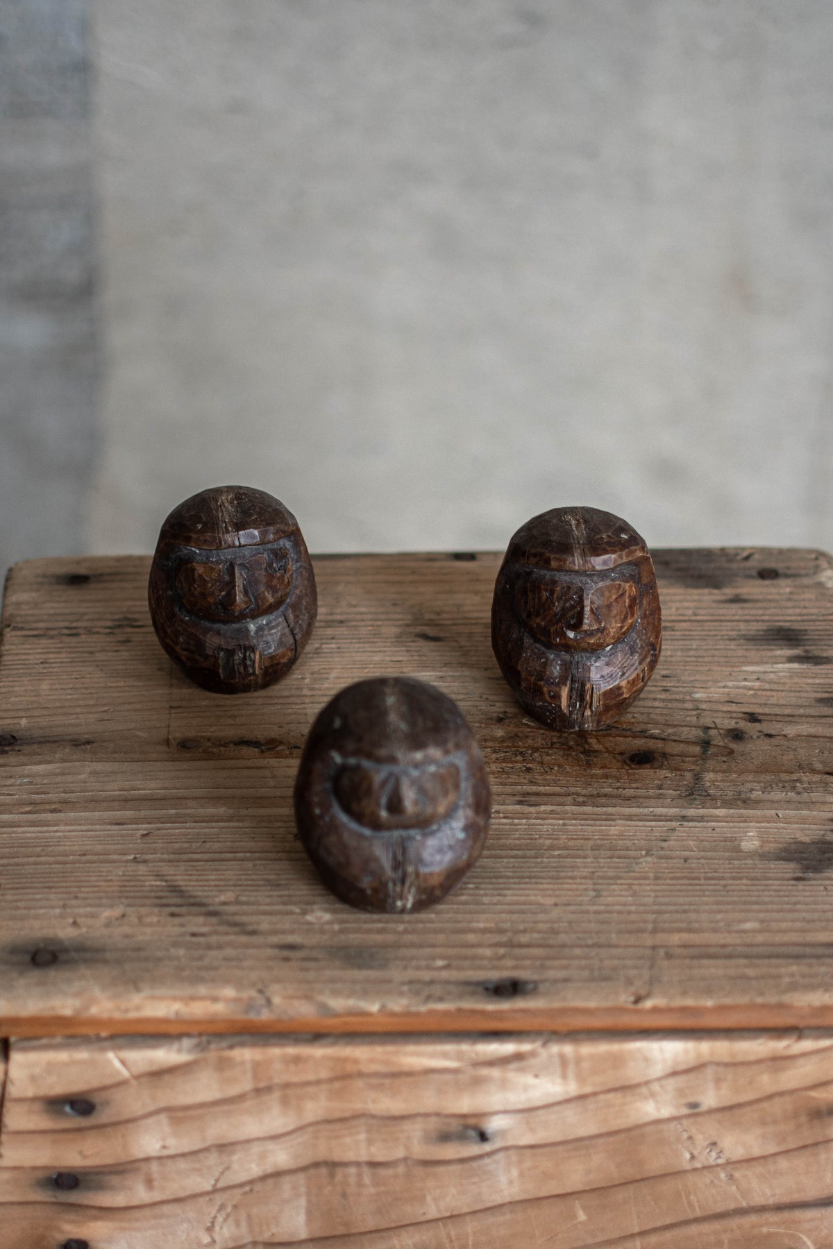 3x Japanese Wooden Daruma Moulds - Set of Three