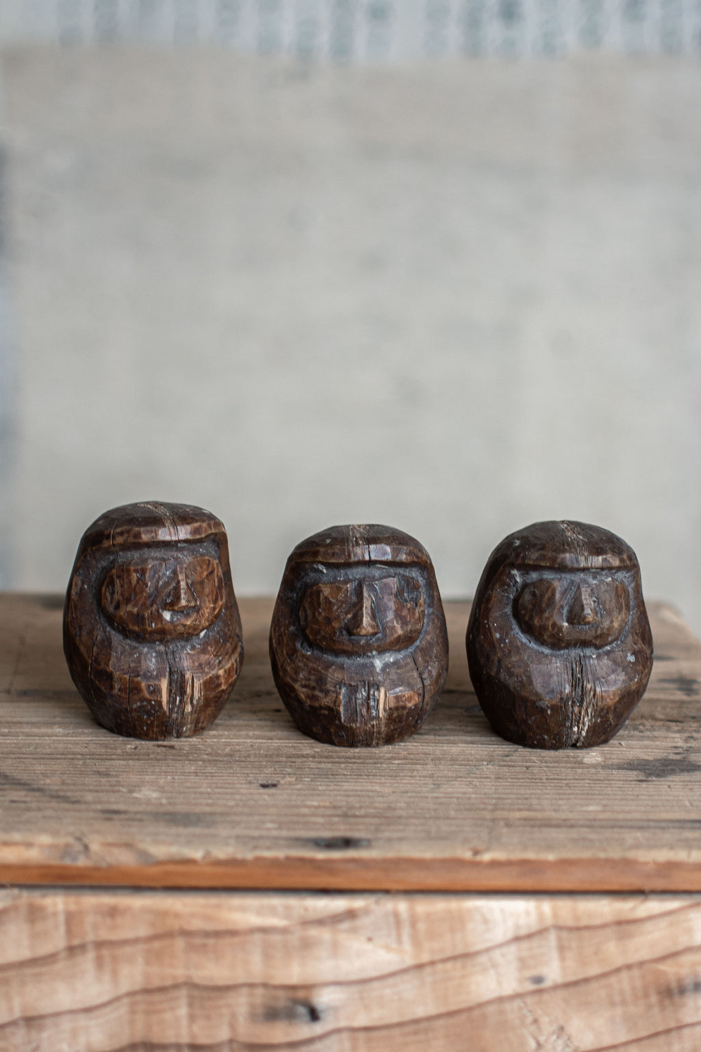 3x Japanese Wooden Daruma Moulds - Set of Three