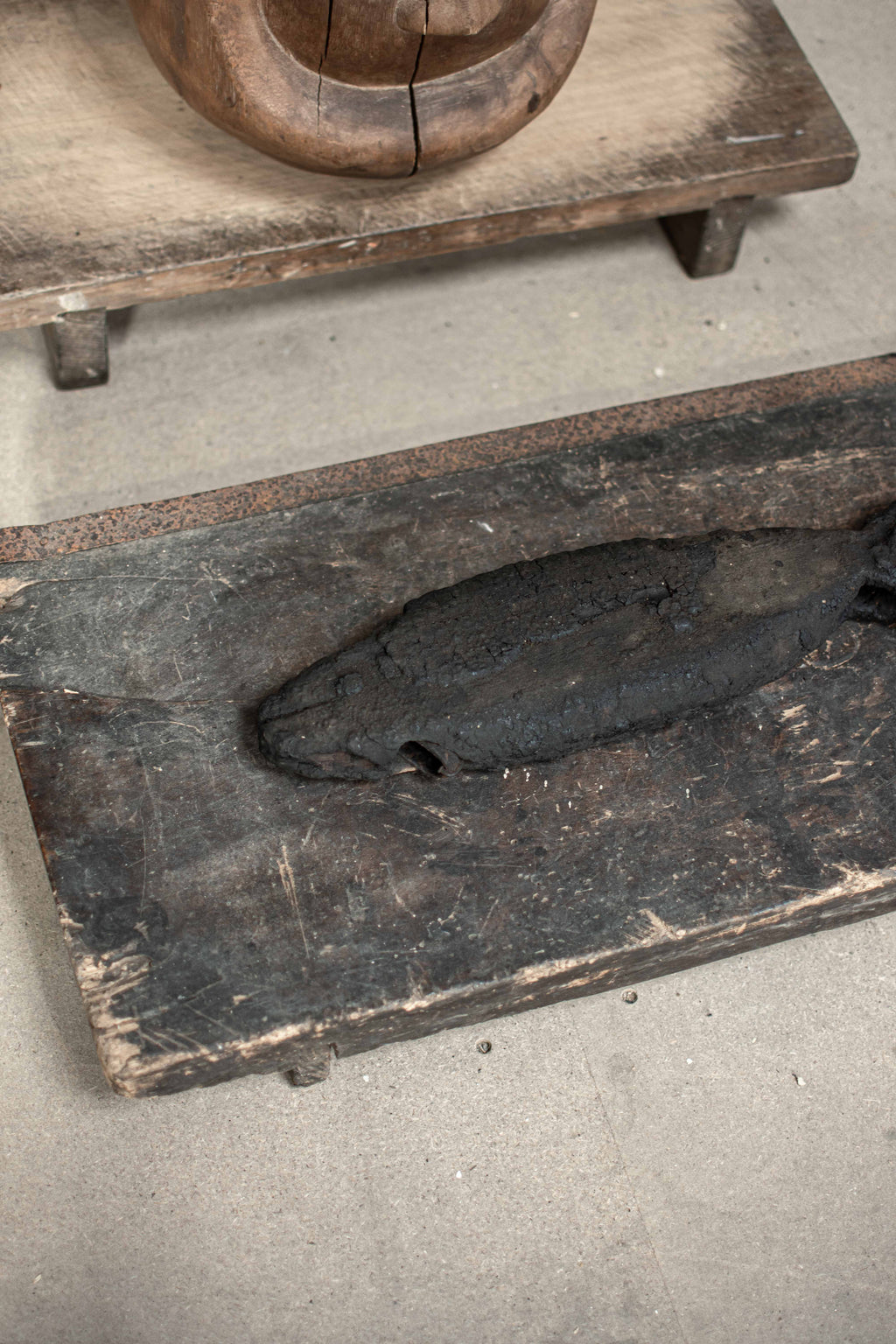 SPECIAL! Antique 19C Japanese Charred Wooden Fish - Edo Period