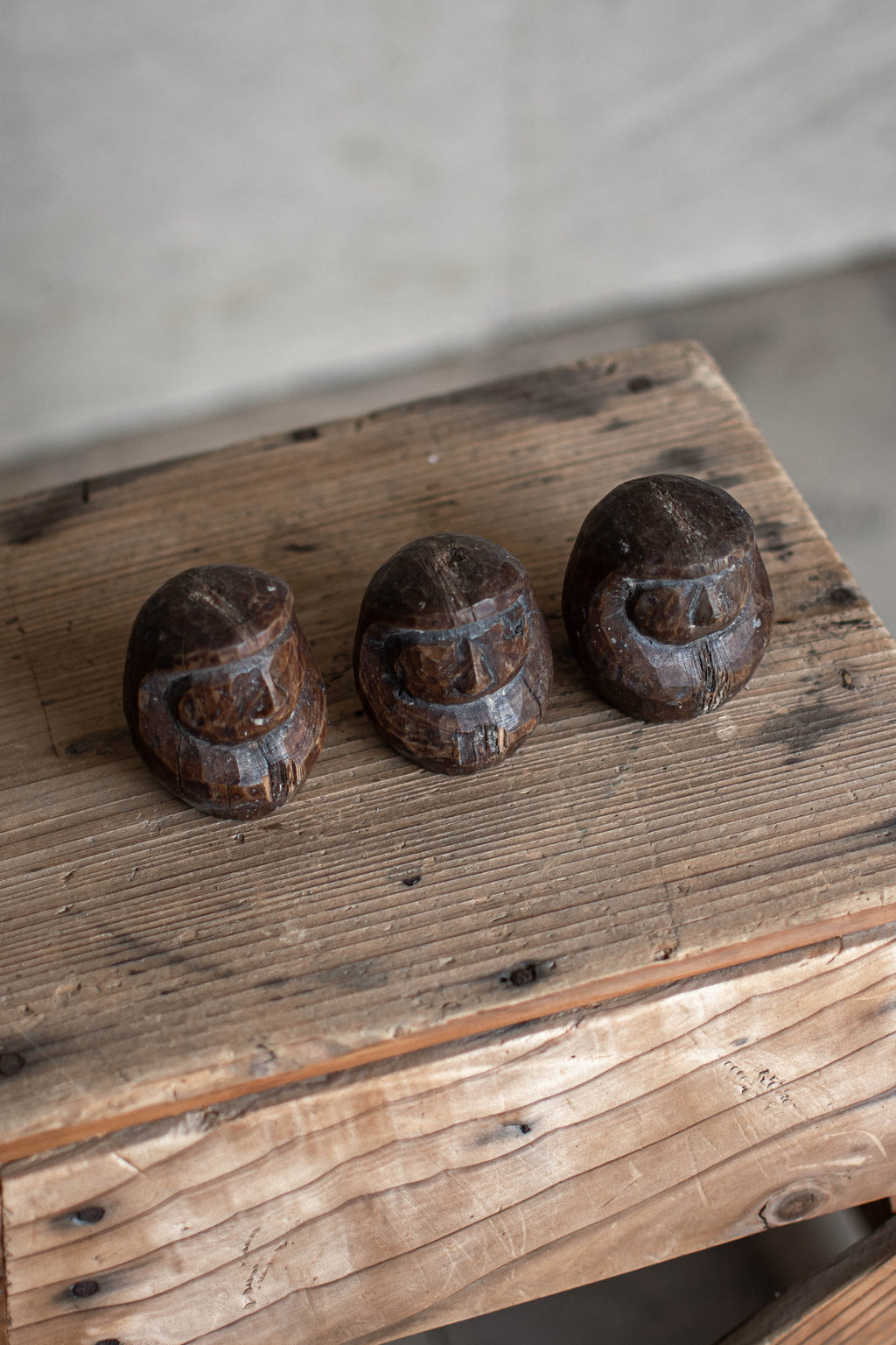 3x Japanese Wooden Daruma Moulds - Set of Three