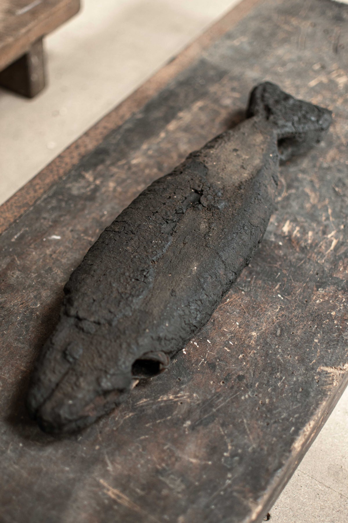 SPECIAL! Antique 19C Japanese Charred Wooden Fish - Edo Period