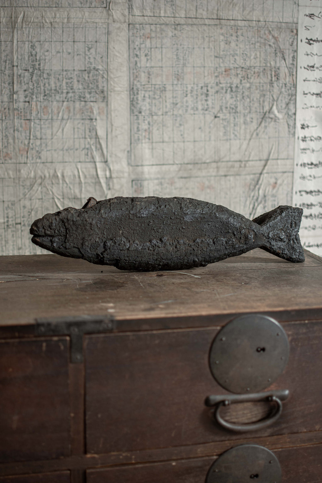 SPECIAL! Antique 19C Japanese Charred Wooden Fish - Edo Period