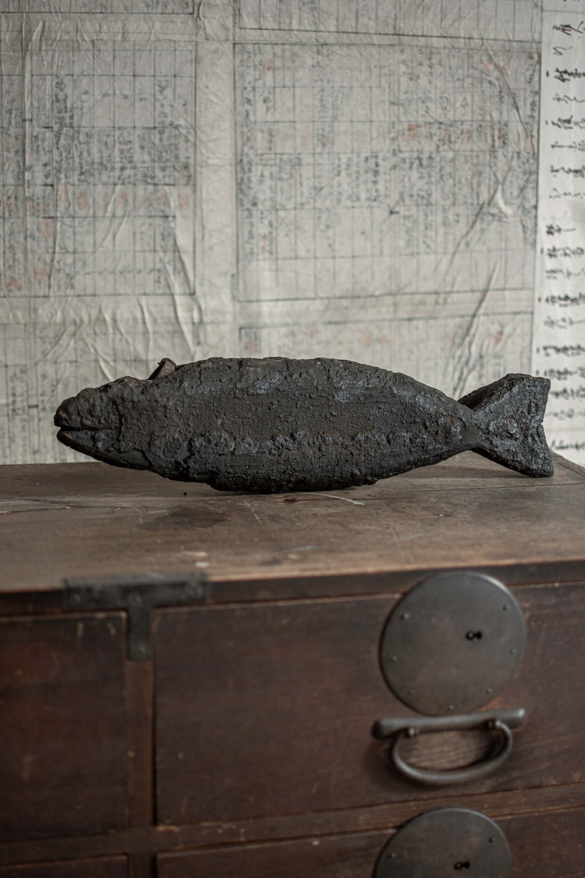 SPECIAL! Antique 19C Japanese Charred Wooden Fish - Edo Period