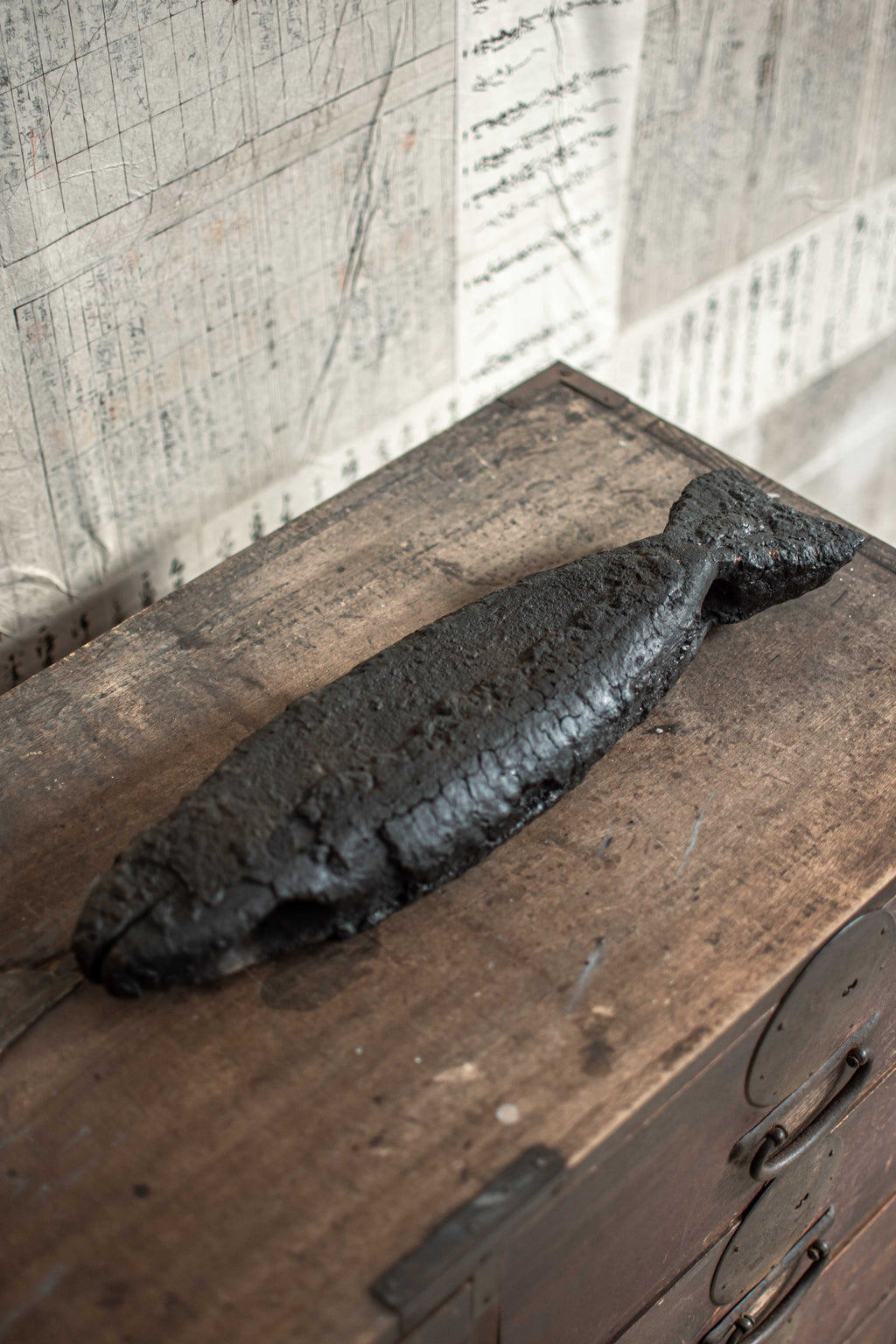 SPECIAL! Antique 19C Japanese Charred Wooden Fish - Edo Period