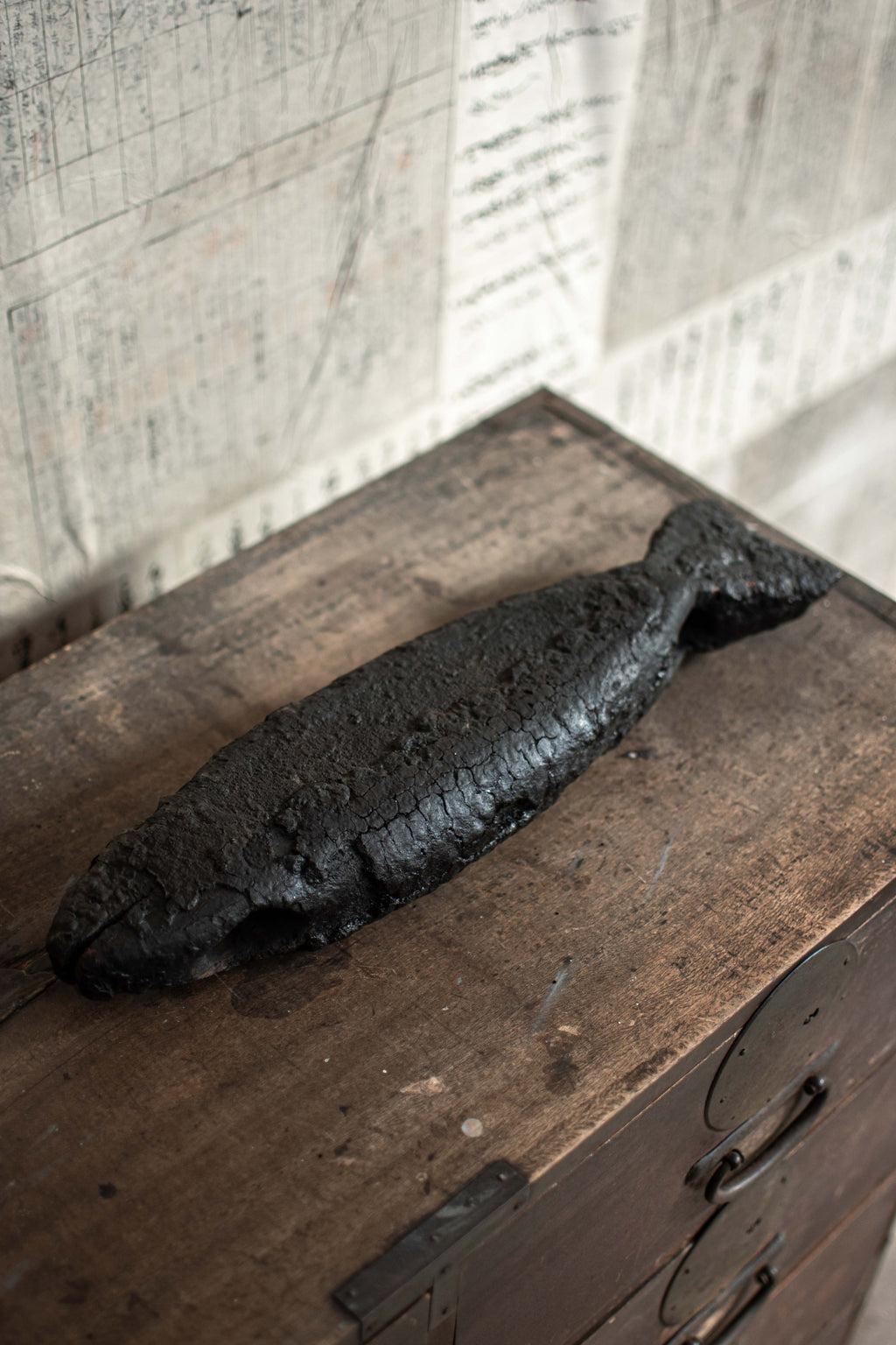 SPECIAL! Antique 19C Japanese Charred Wooden Fish - Edo Period