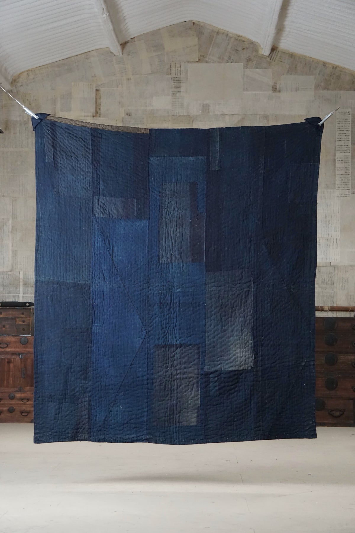 Solid Indigo Antique Thick Japanese Boro Textile, Early 20C