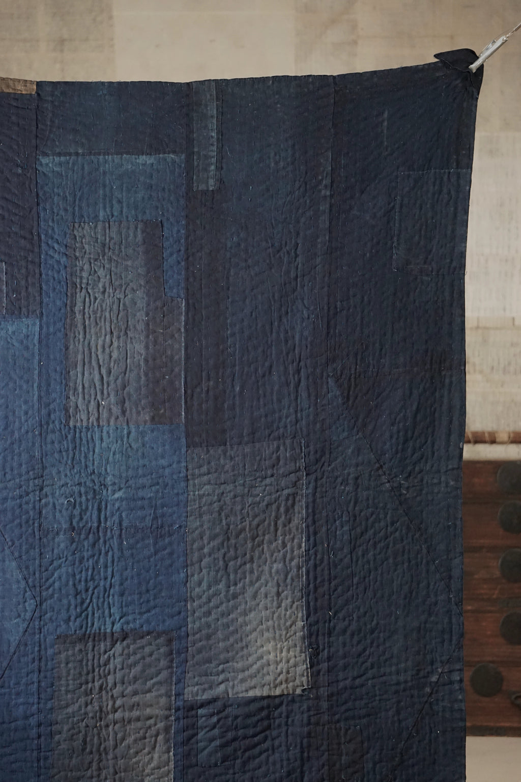 Solid Indigo Antique Thick Japanese Boro Textile, Early 20C