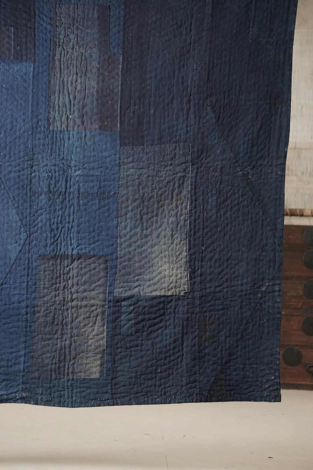 Solid Indigo Antique Thick Japanese Boro Textile, Early 20C