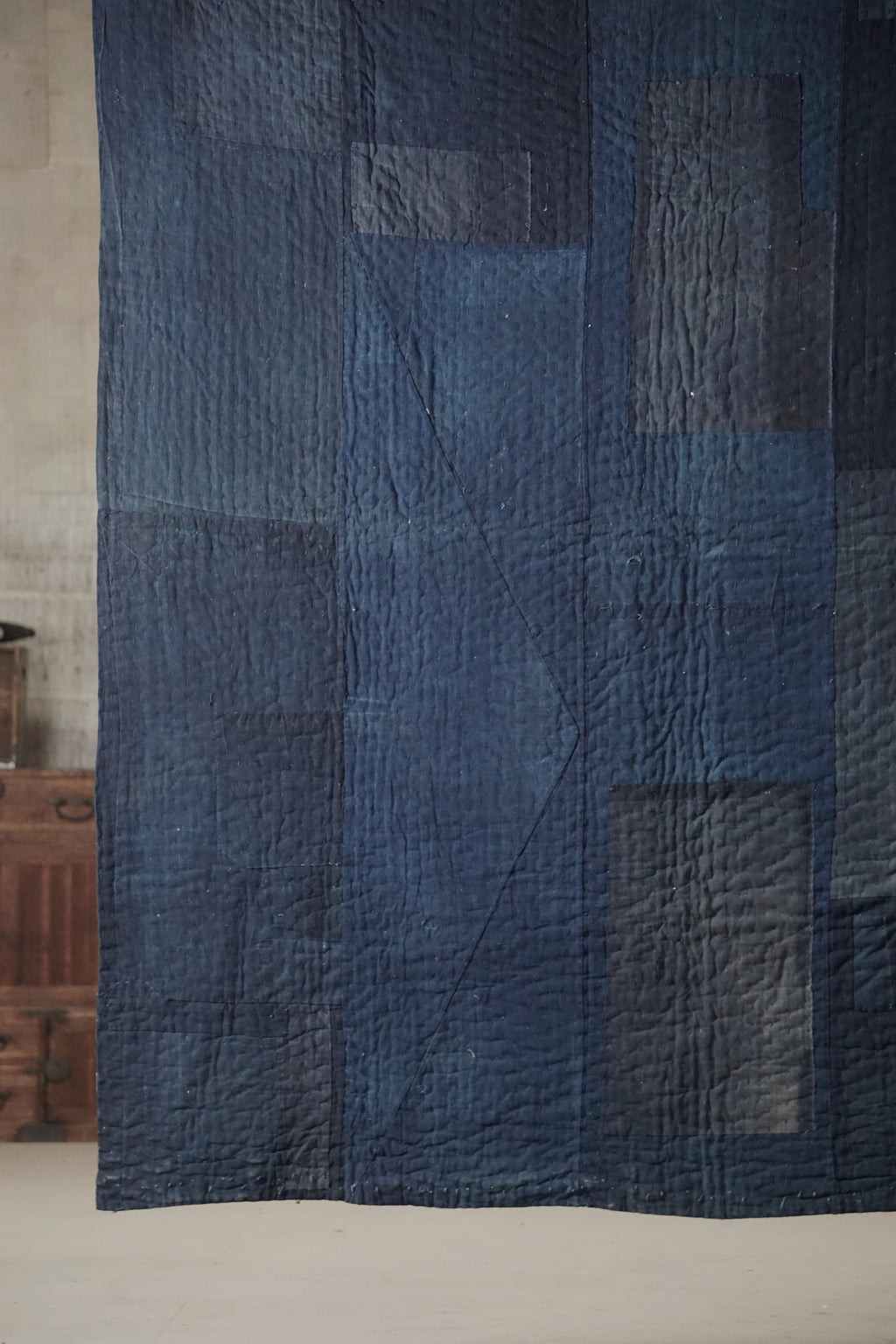 Solid Indigo Antique Thick Japanese Boro Textile, Early 20C