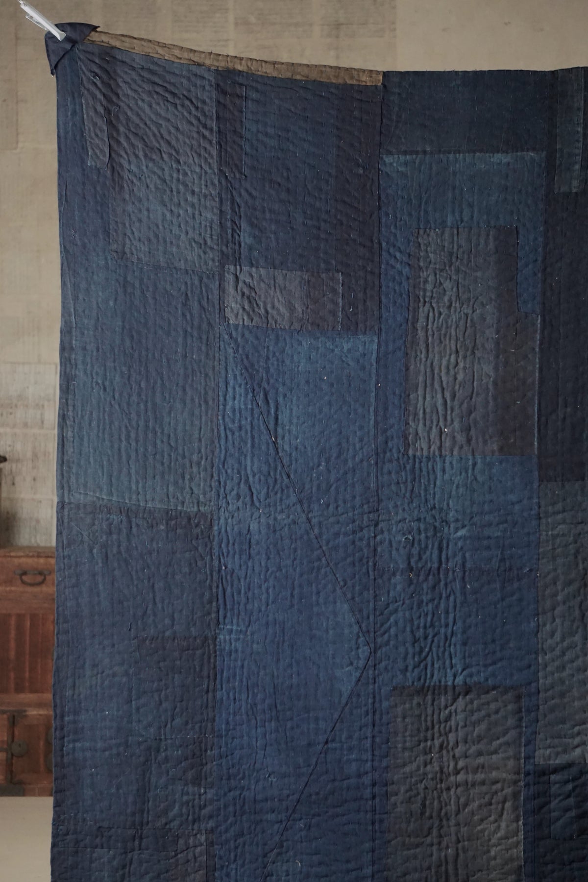 Solid Indigo Antique Thick Japanese Boro Textile, Early 20C