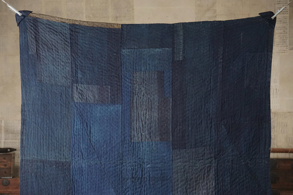 Solid Indigo Antique Thick Japanese Boro Textile, Early 20C