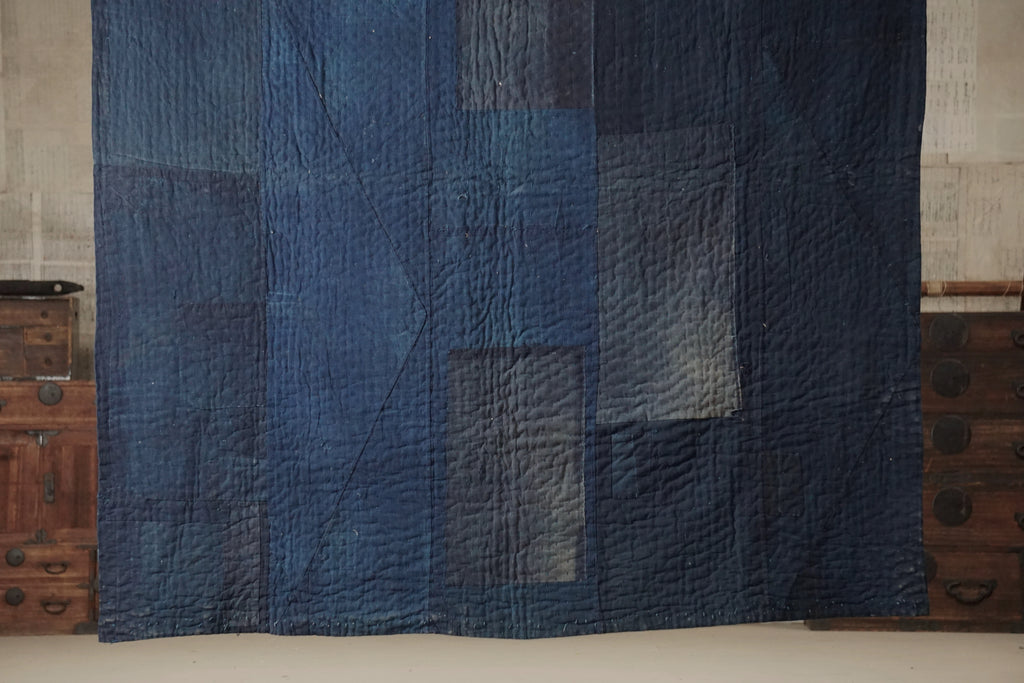 Solid Indigo Antique Thick Japanese Boro Textile, Early 20C
