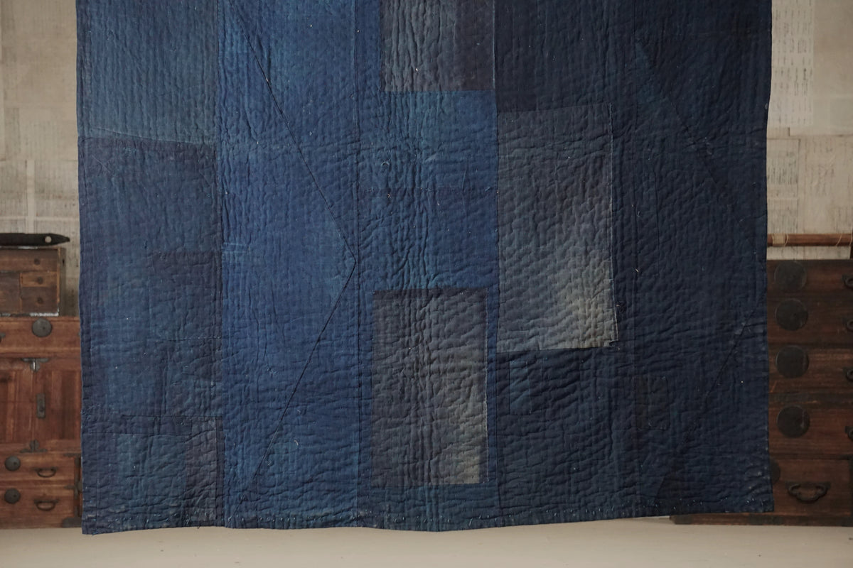 Solid Indigo Antique Thick Japanese Boro Textile, Early 20C