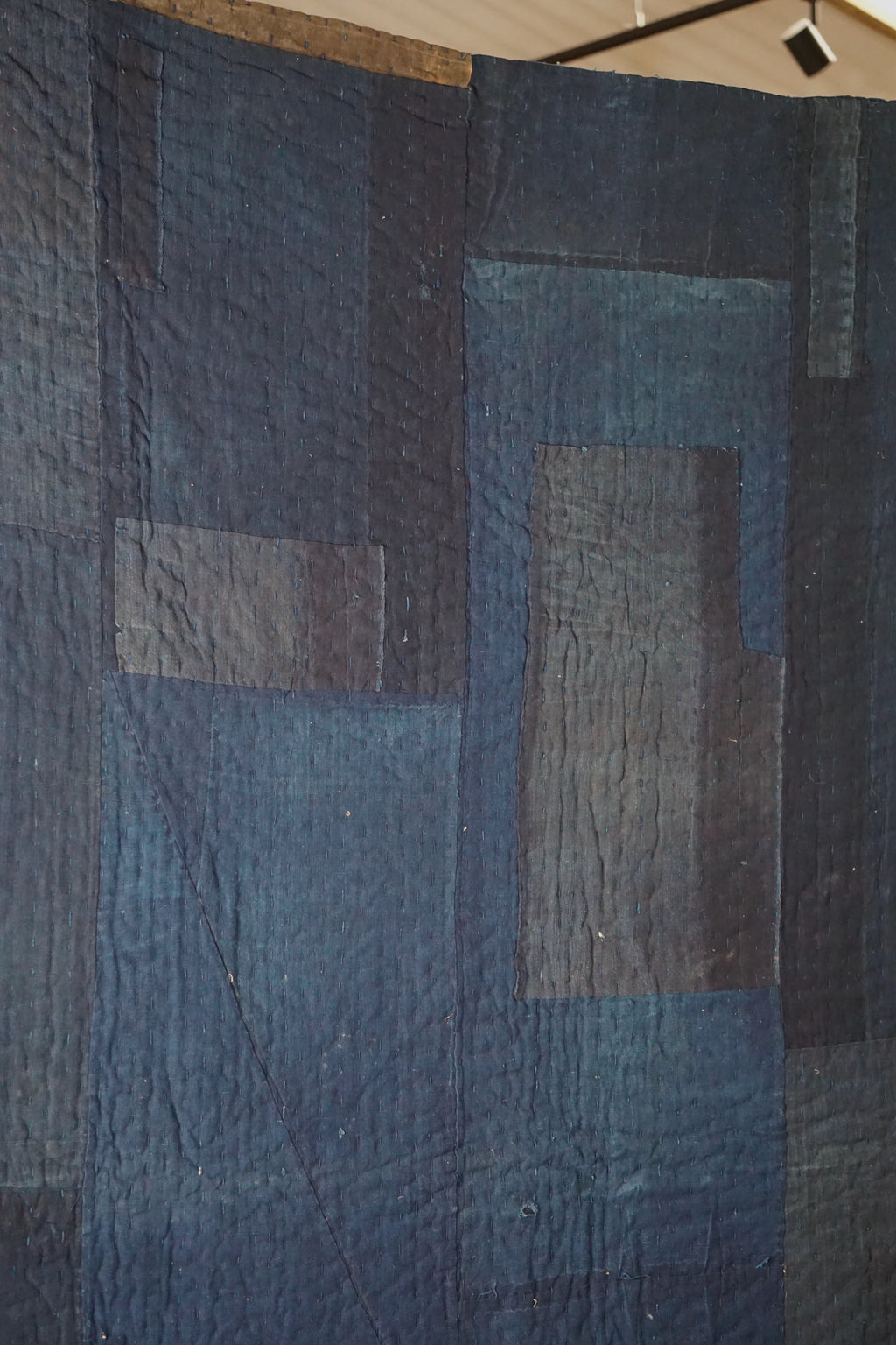 Solid Indigo Antique Thick Japanese Boro Textile, Early 20C