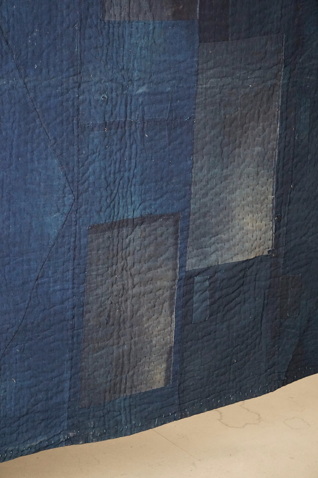 Solid Indigo Antique Thick Japanese Boro Textile, Early 20C