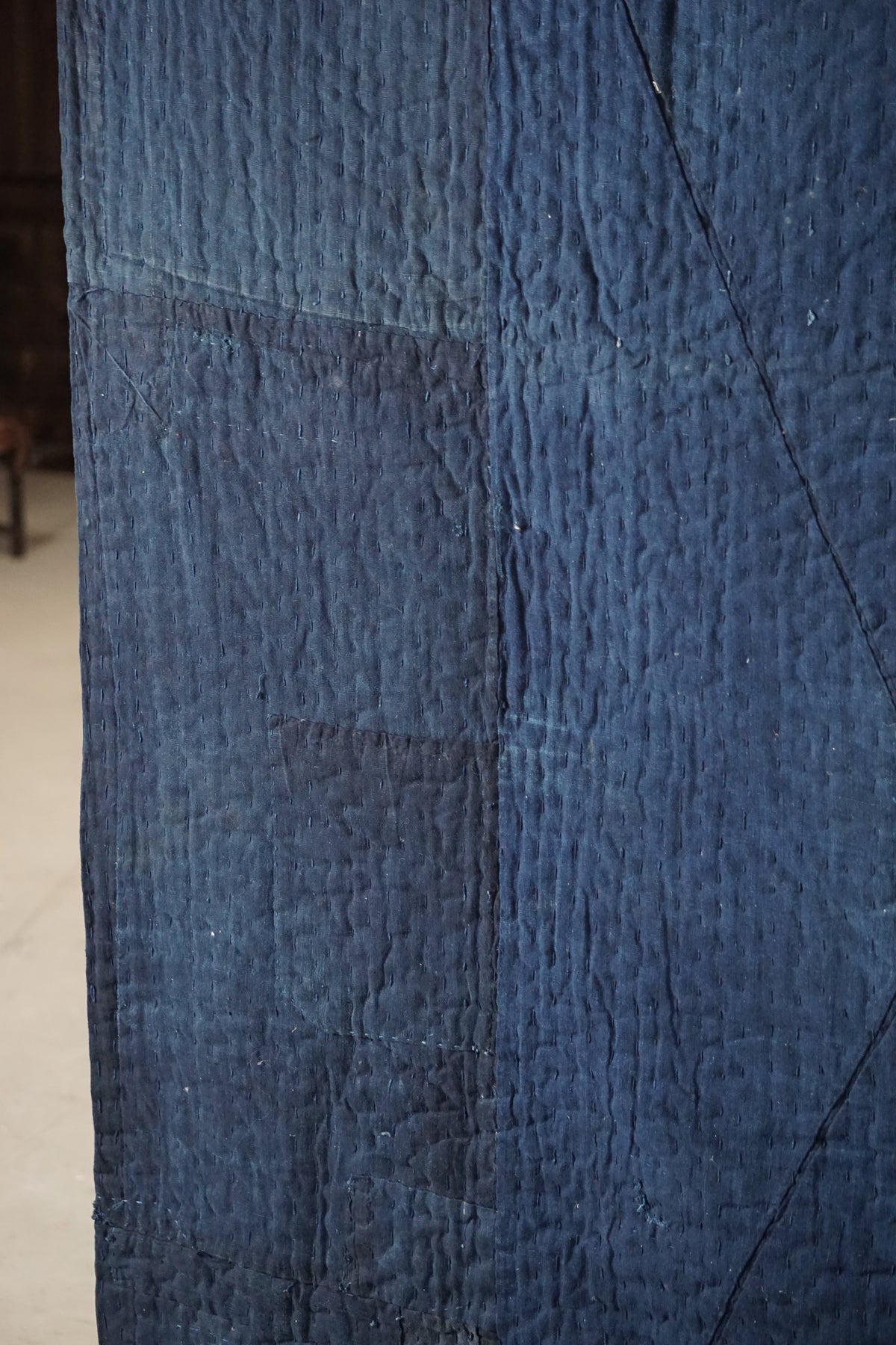 Solid Indigo Antique Thick Japanese Boro Textile, Early 20C