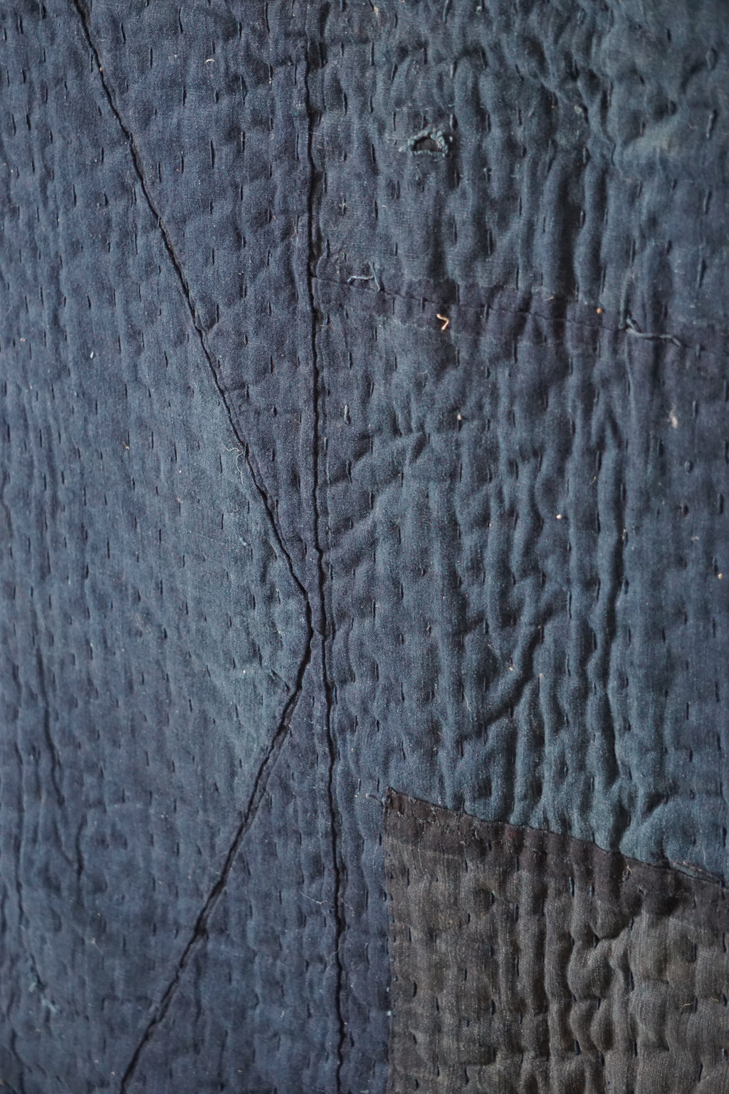 Solid Indigo Antique Thick Japanese Boro Textile, Early 20C
