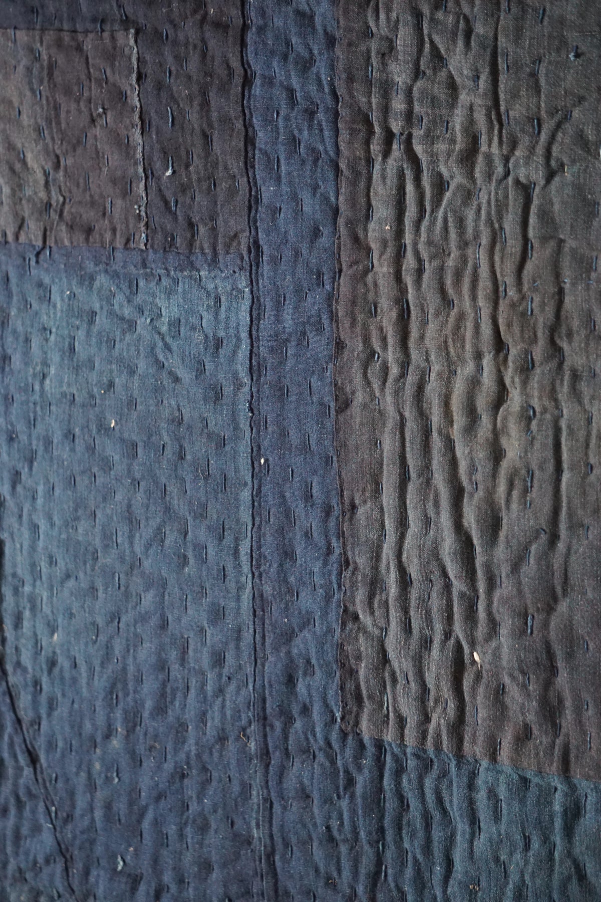 Solid Indigo Antique Thick Japanese Boro Textile, Early 20C