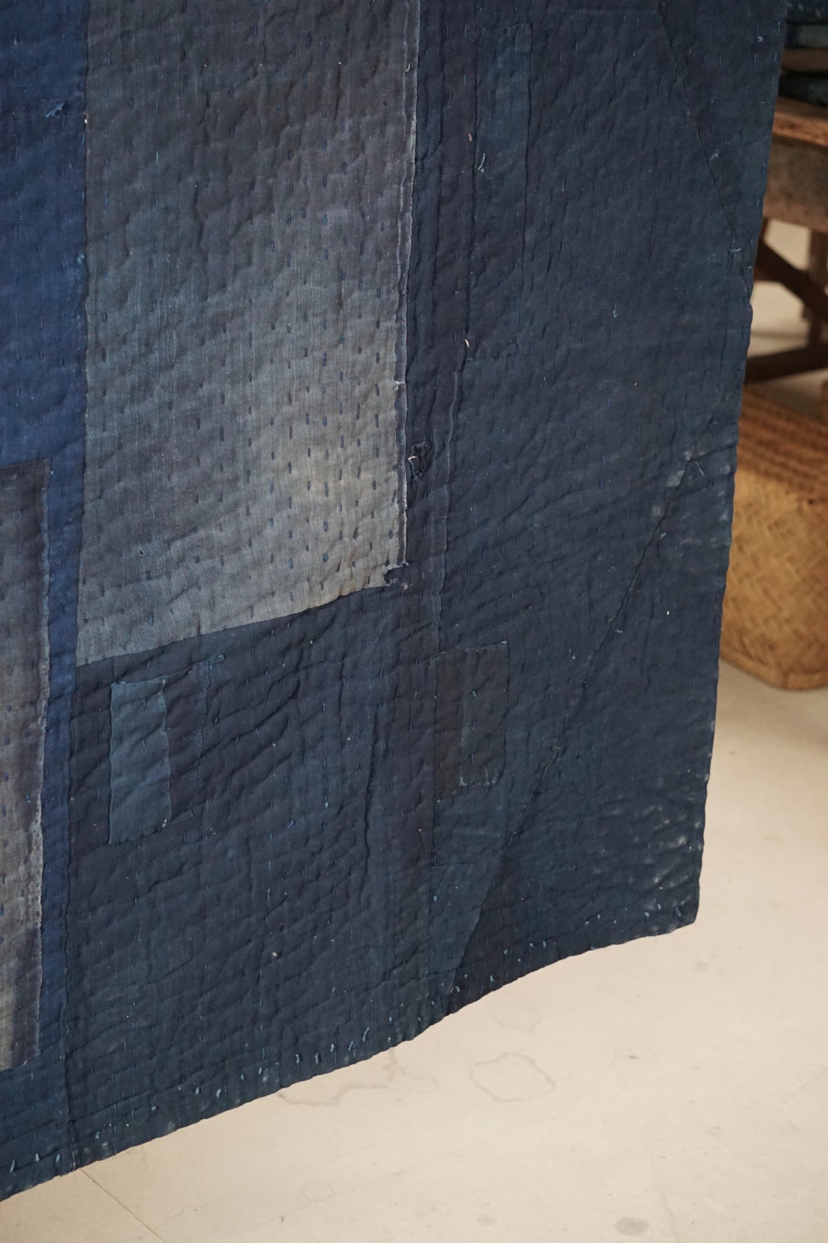 Solid Indigo Antique Thick Japanese Boro Textile, Early 20C