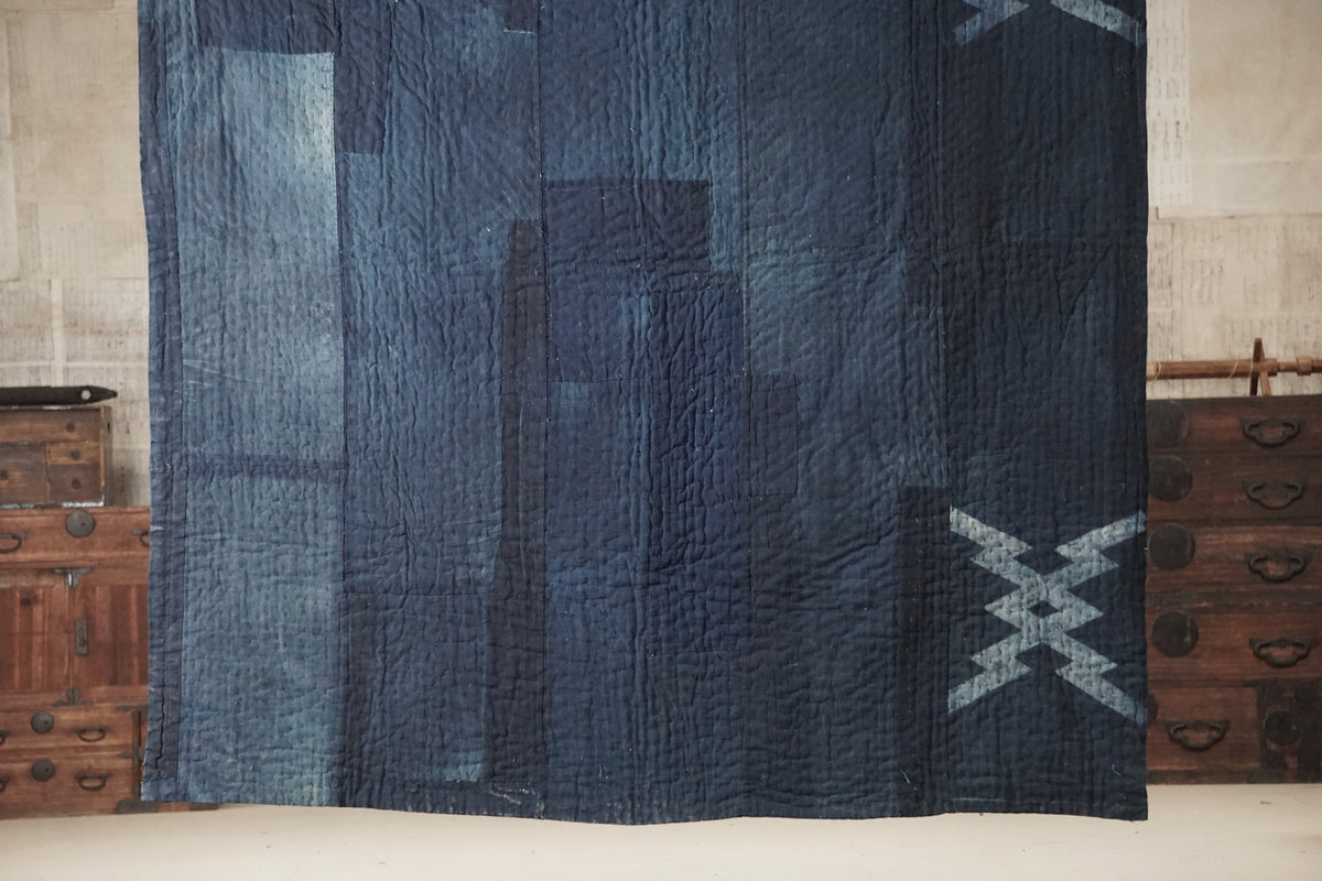 Solid Indigo Antique Thick Japanese Boro Textile, Early 20C