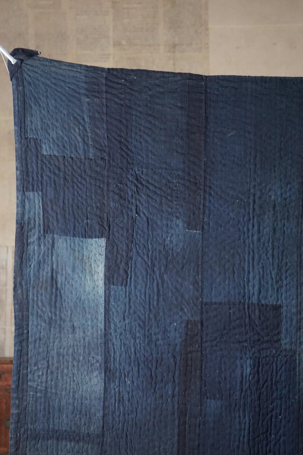 Solid Indigo Antique Thick Japanese Boro Textile, Early 20C