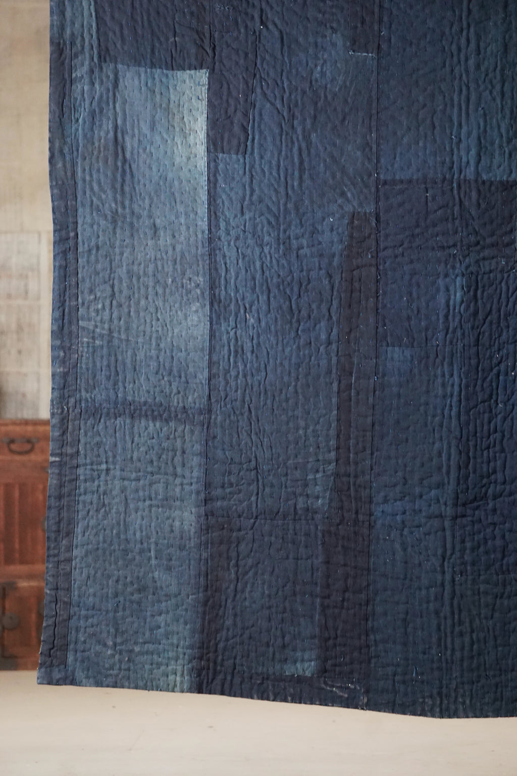 Solid Indigo Antique Thick Japanese Boro Textile, Early 20C