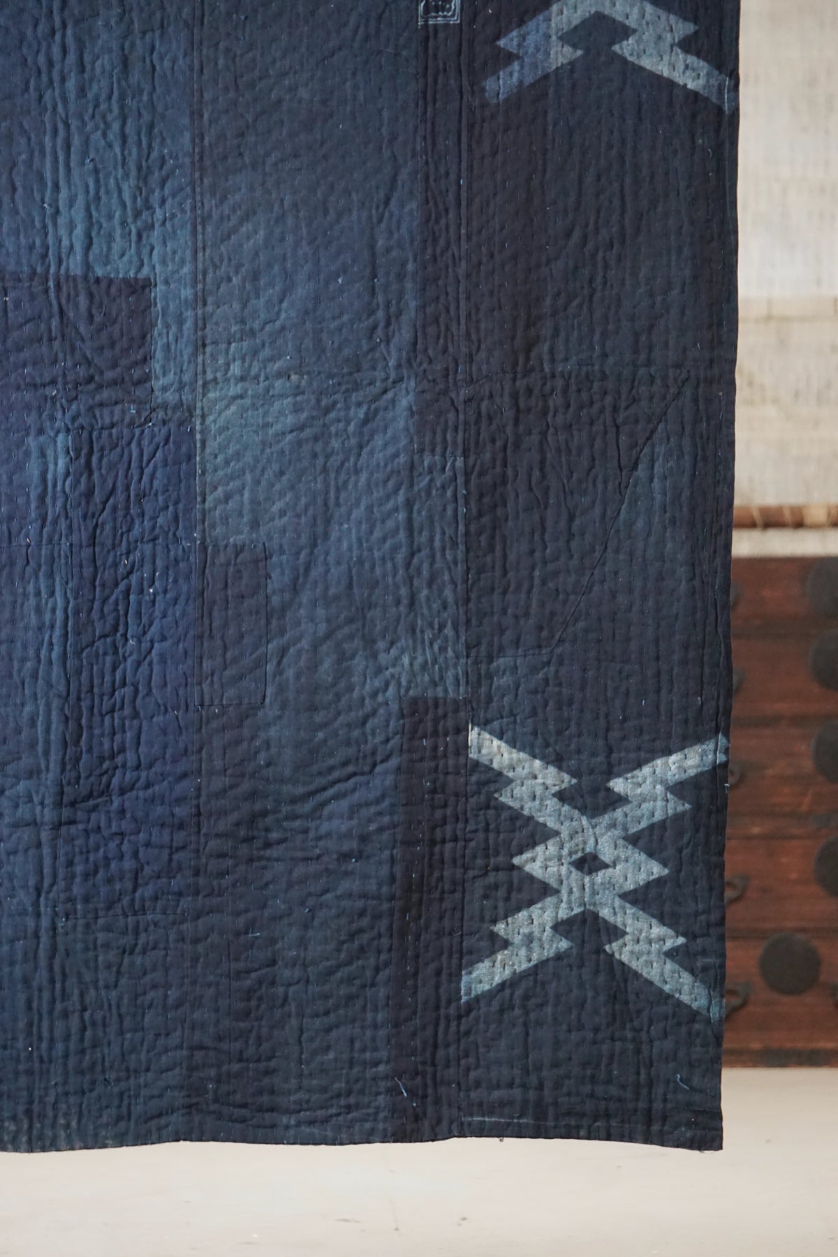 Solid Indigo Antique Thick Japanese Boro Textile, Early 20C