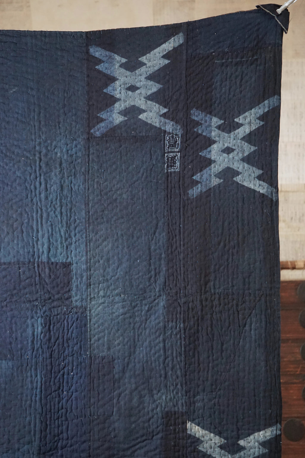 Solid Indigo Antique Thick Japanese Boro Textile, Early 20C