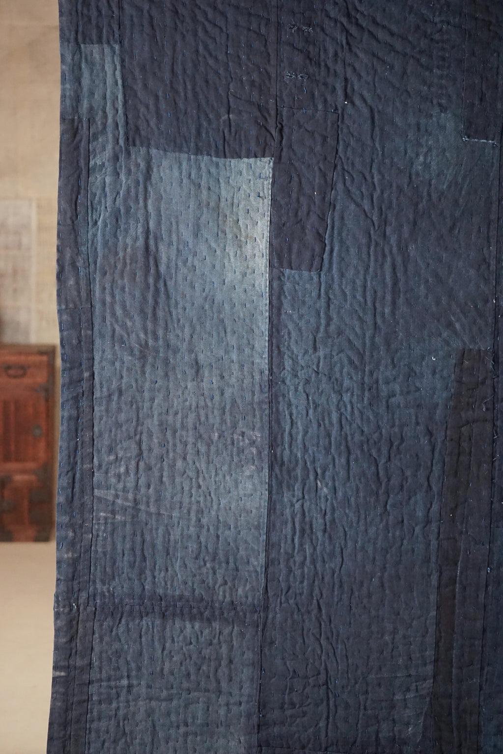 Solid Indigo Antique Thick Japanese Boro Textile, Early 20C