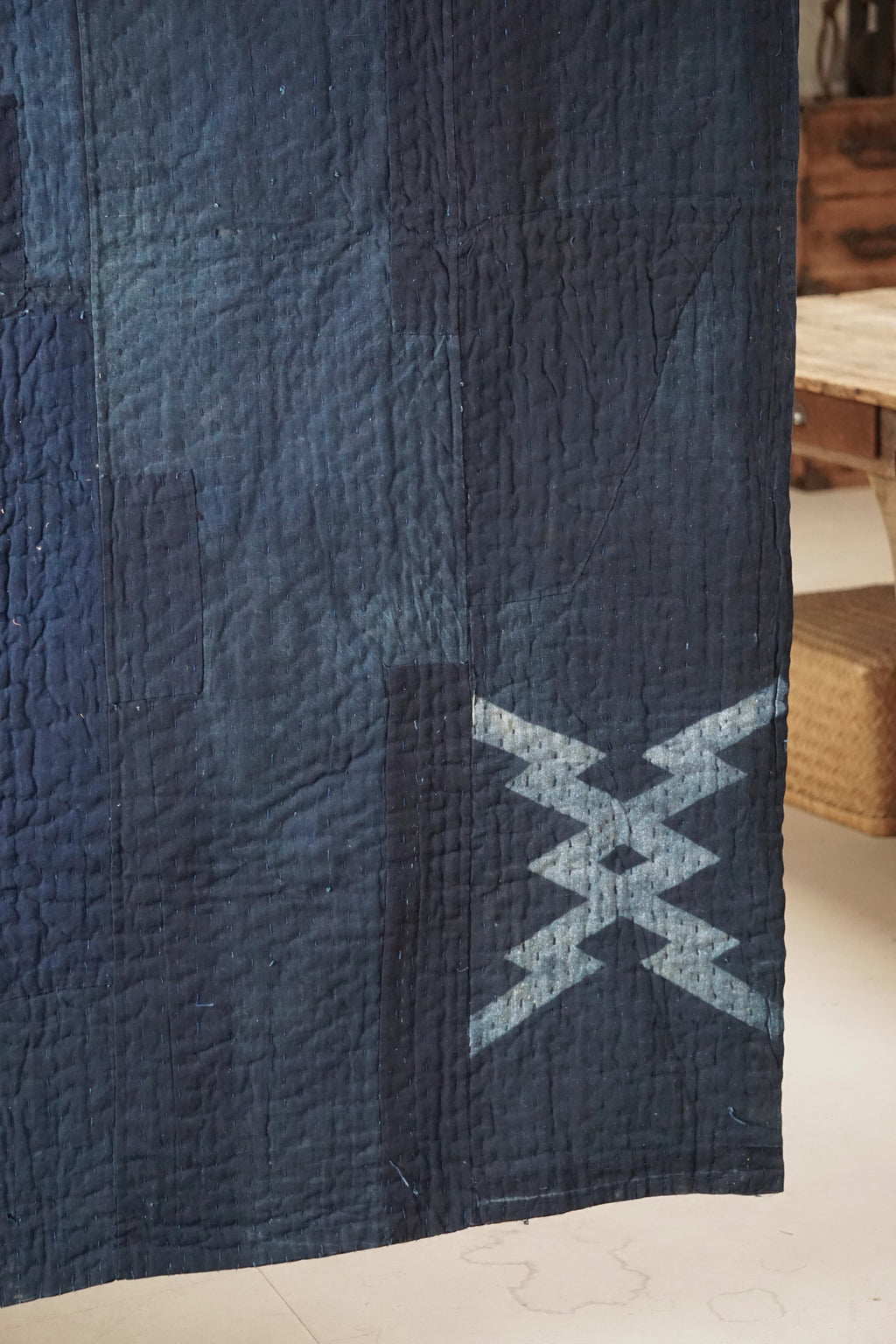 Solid Indigo Antique Thick Japanese Boro Textile, Early 20C