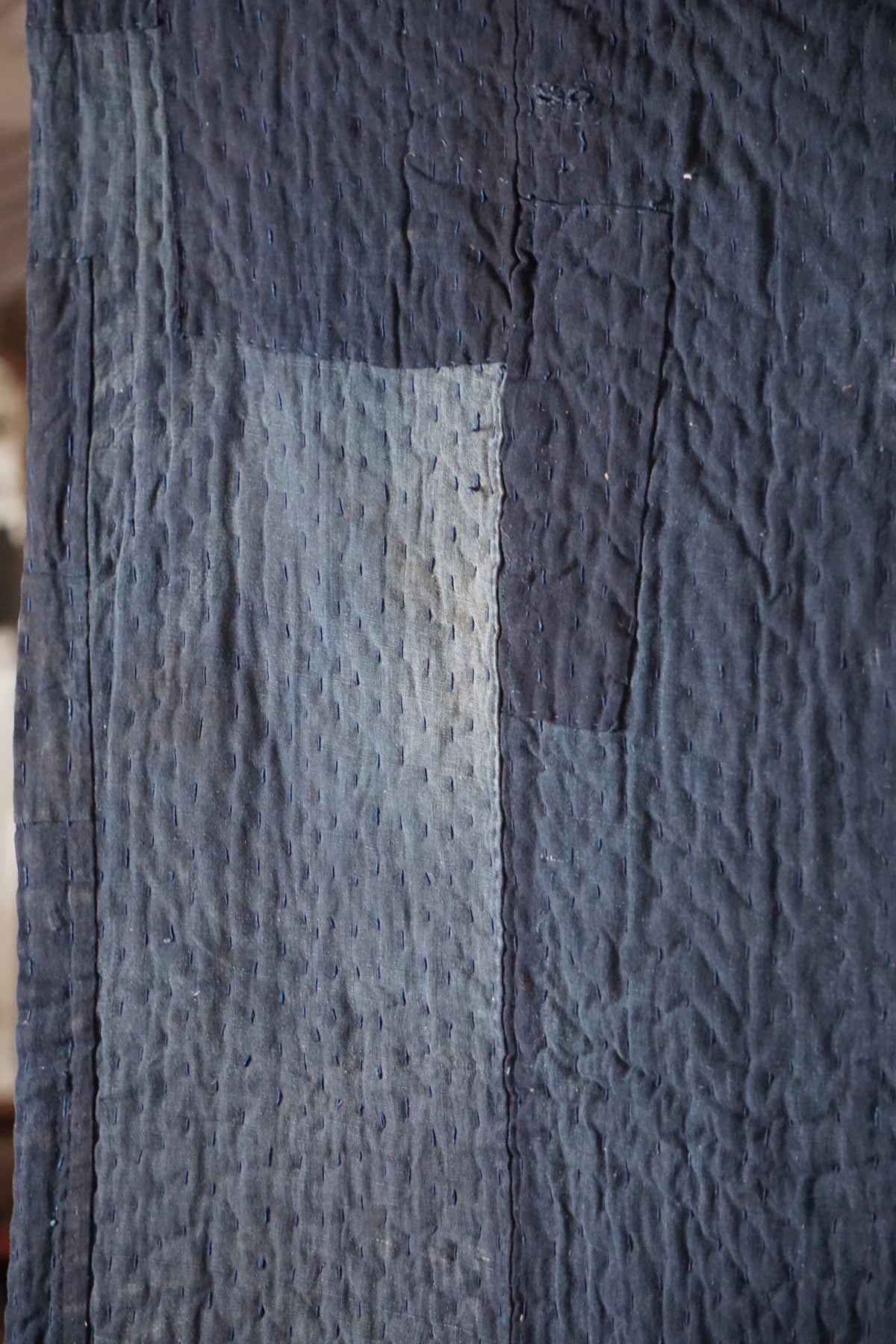 Solid Indigo Antique Thick Japanese Boro Textile, Early 20C