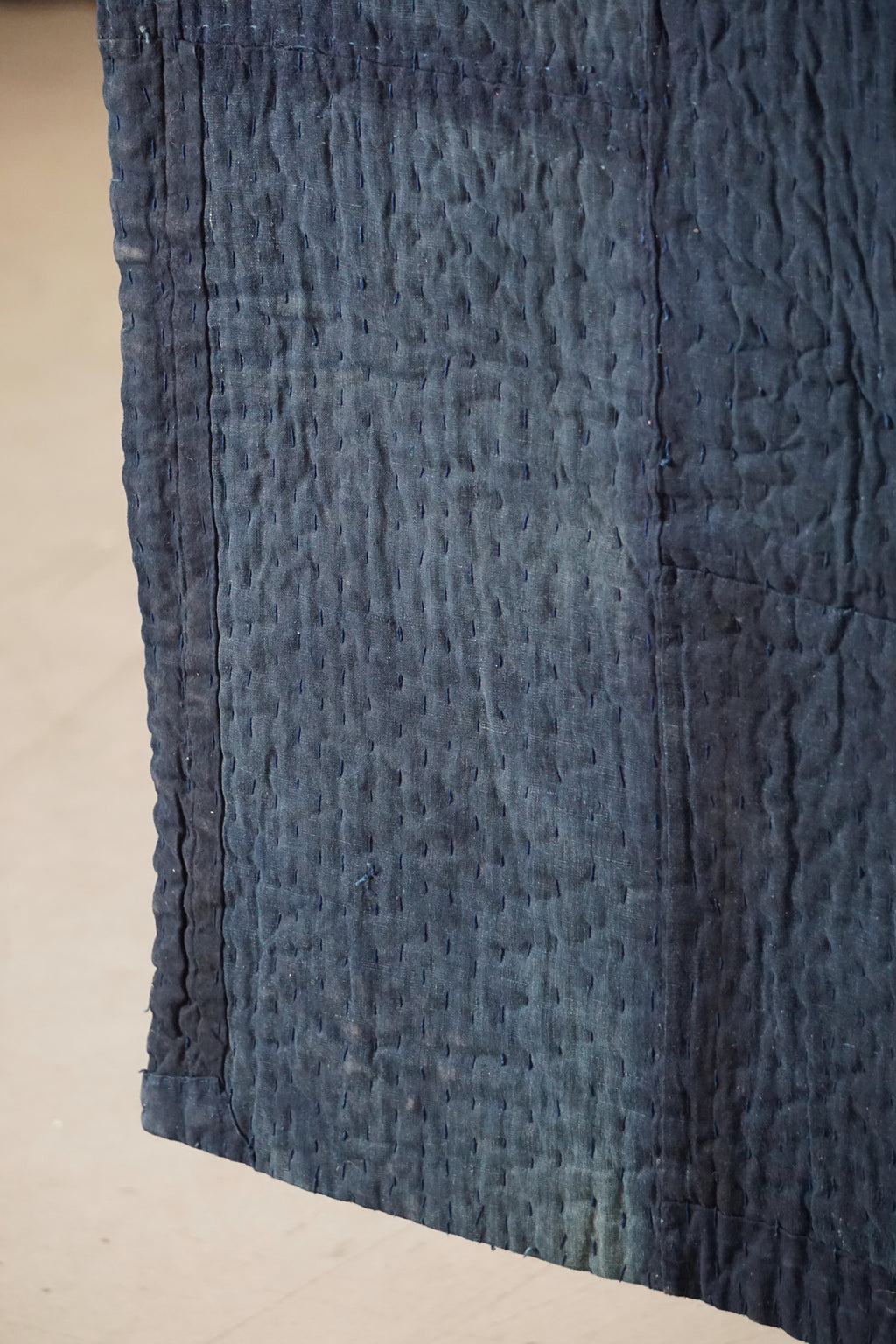 Solid Indigo Antique Thick Japanese Boro Textile, Early 20C