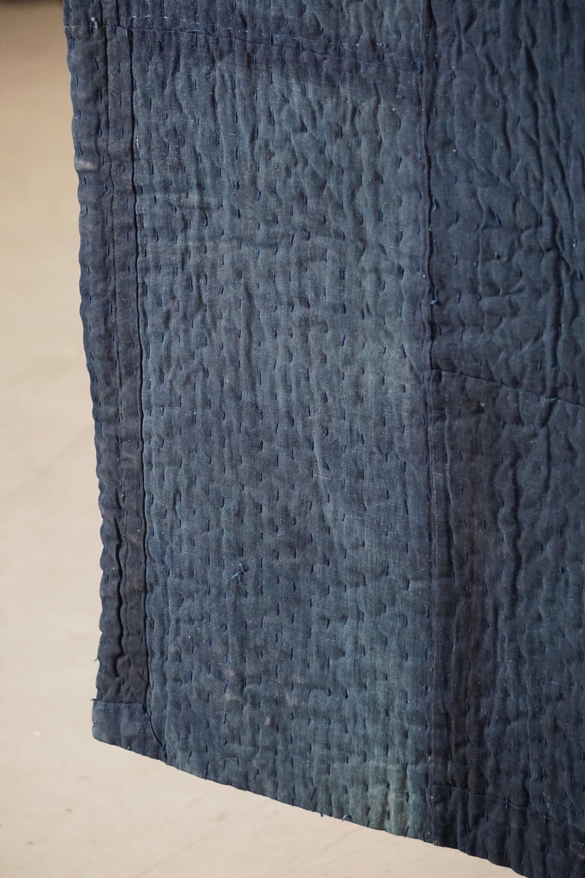 Solid Indigo Antique Thick Japanese Boro Textile, Early 20C