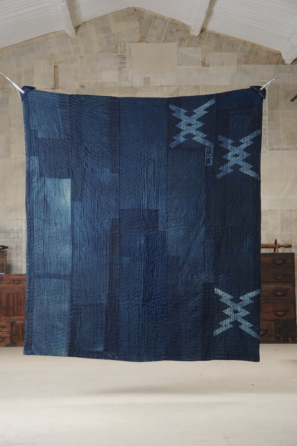 Solid Indigo Antique Thick Japanese Boro Textile, Early 20C
