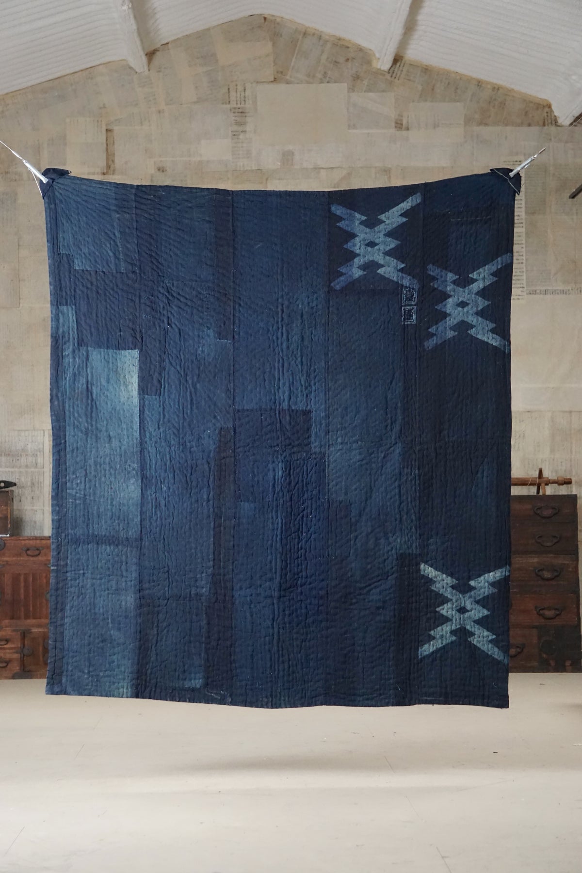 Solid Indigo Antique Thick Japanese Boro Textile, Early 20C