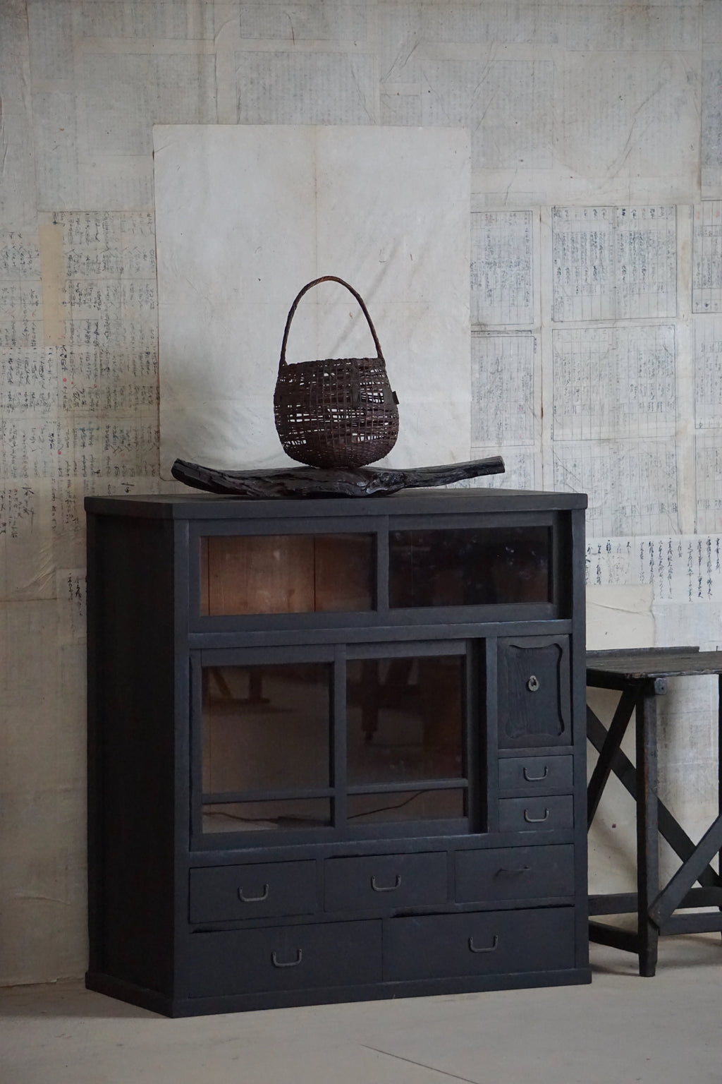 Antique Ebonised Japanese Mizuya Tansu Cabinet
