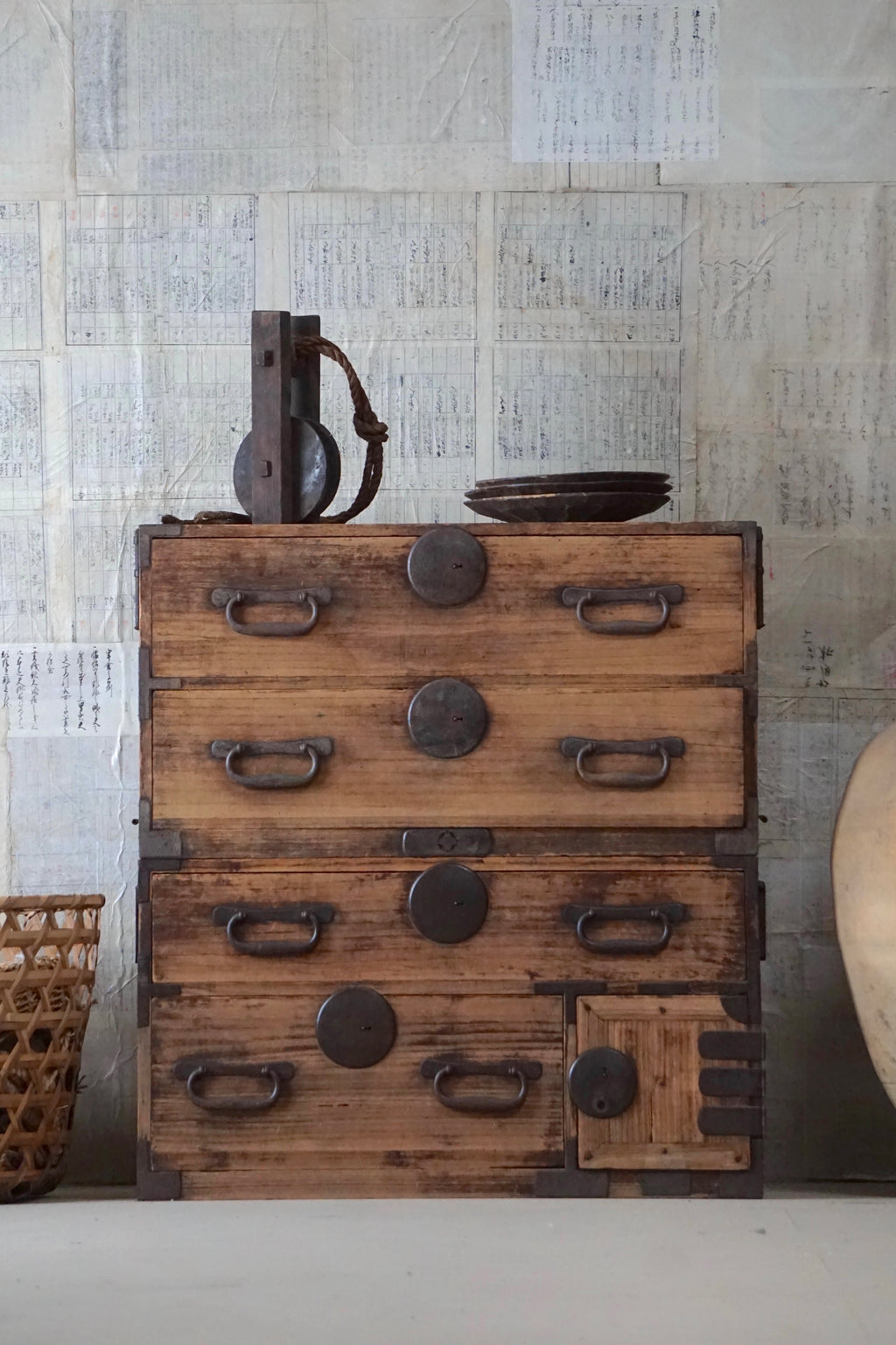 C1900 Weathered Antique Japanese Two-Section Tansu Chest