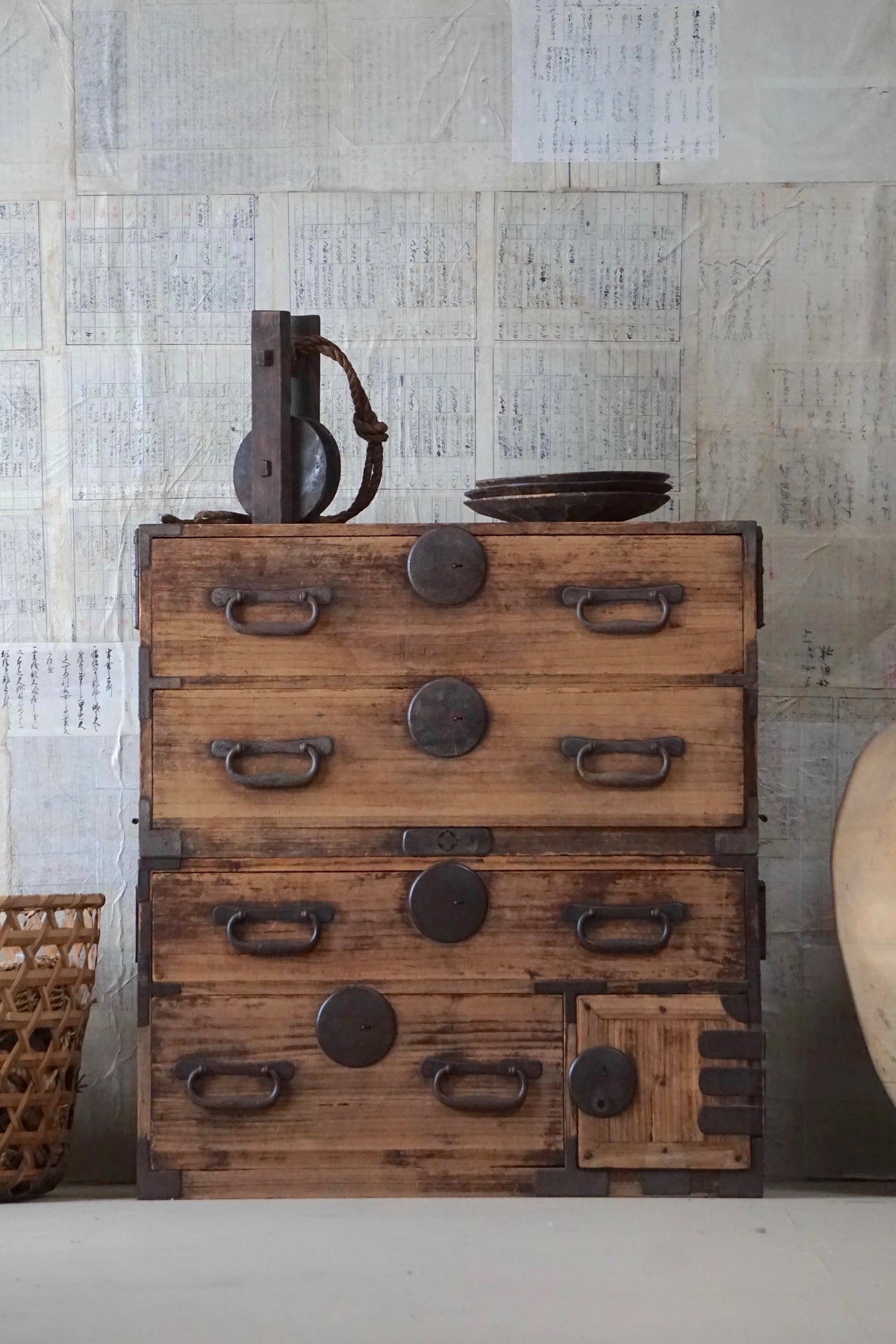 C1900 Weathered Antique Japanese Two-Section Tansu Chest