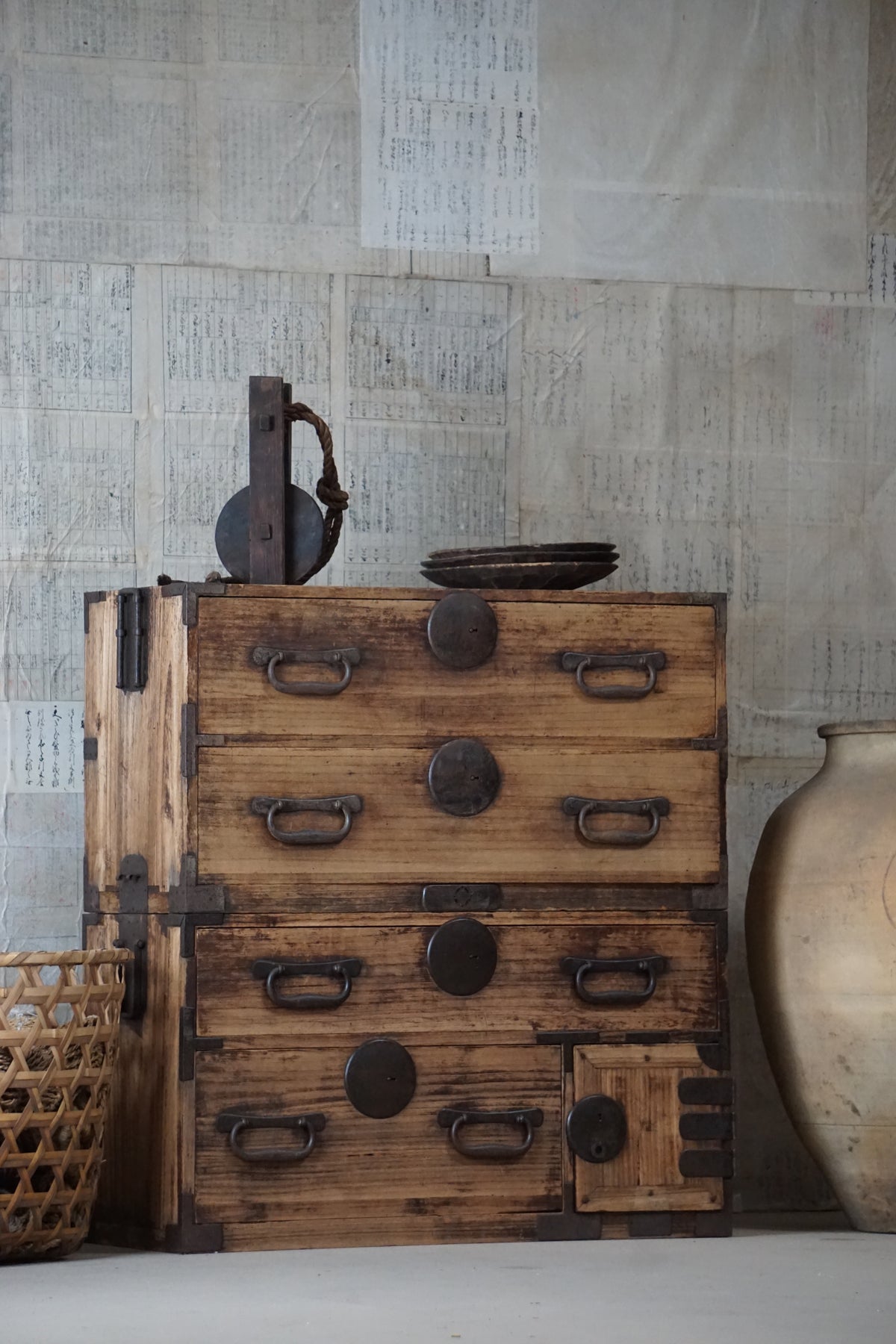 C1900 Weathered Antique Japanese Two-Section Tansu Chest