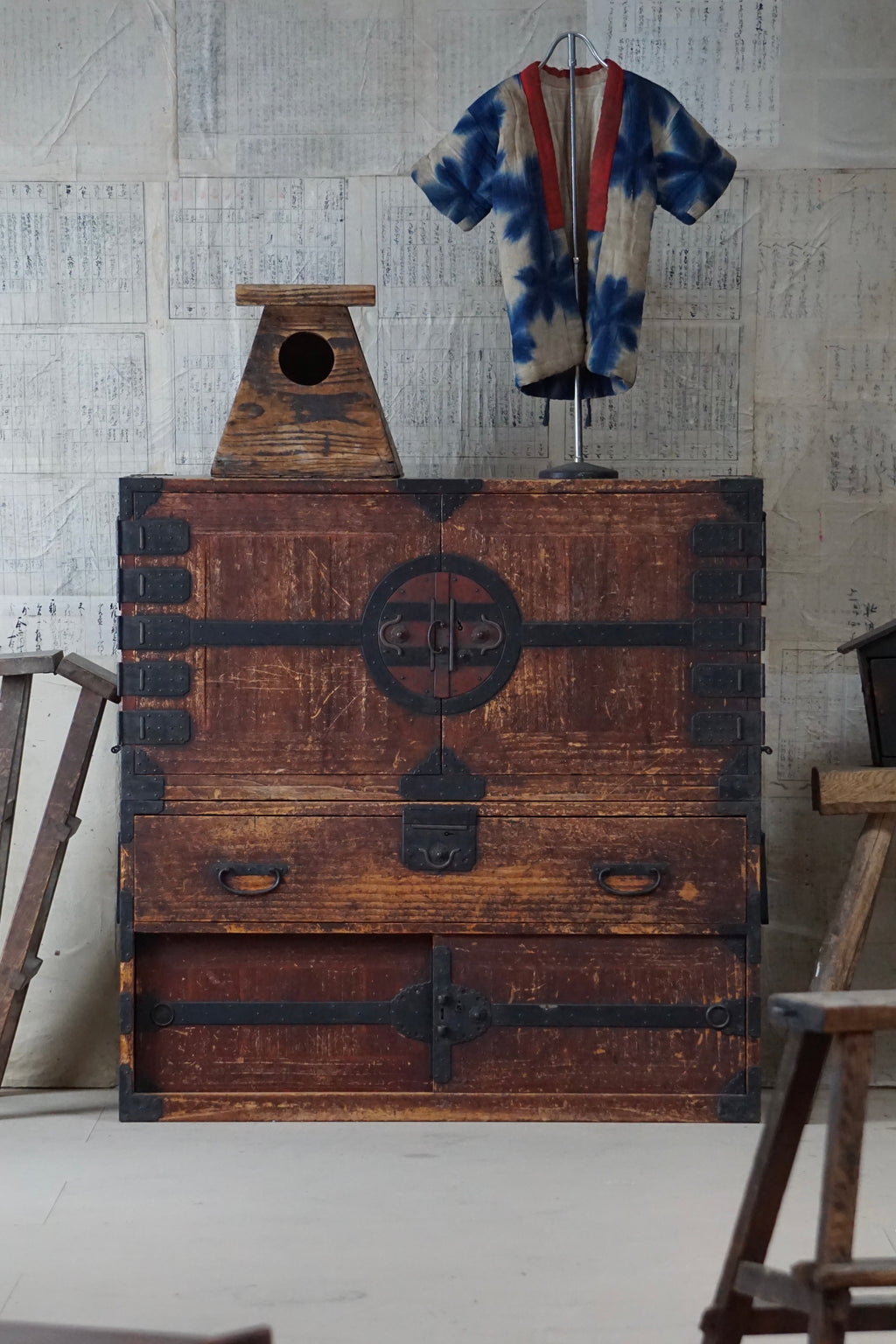 19C Antique Japanese Kannon Tansu Chest