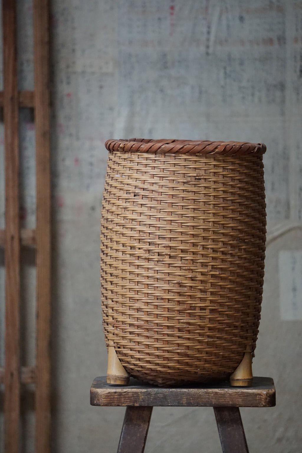 40cm Tall Bamboo Basket - Four-Footed Tall Basket