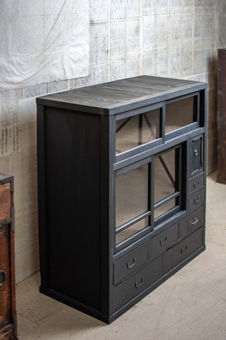 Antique Ebonised Japanese Mizuya Tansu Cabinet