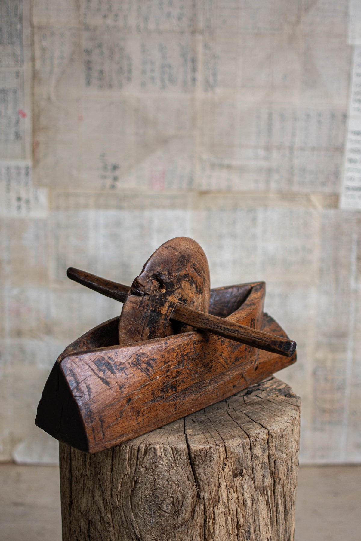 Antique Meiji-Era Wooden Yagen (Apothecary Grinder)