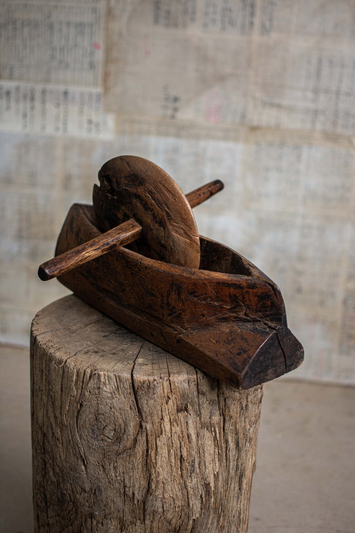 Antique Meiji-Era Wooden Yagen (Apothecary Grinder)