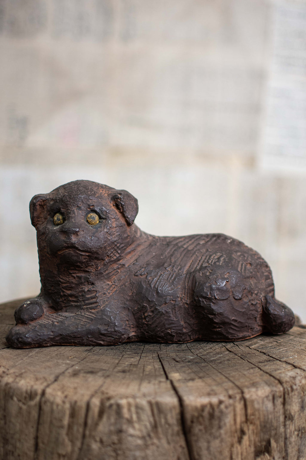 Studio Pottery Reclining Dog Figurine